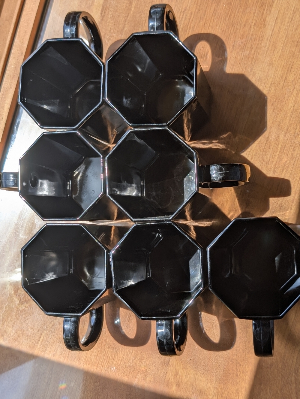 Arcoroc Mid Century "Octime" Octagonal Black Mug Set Of 7, Made In France - Picture 10 of 15